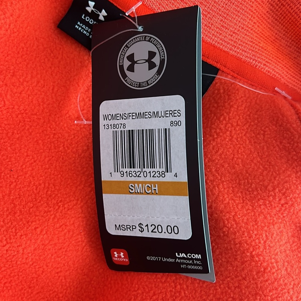 Under Armour Womens Small Neon Coral Red Orange Swacket Jacket Cold Gear Loose - Picture 8 of 8